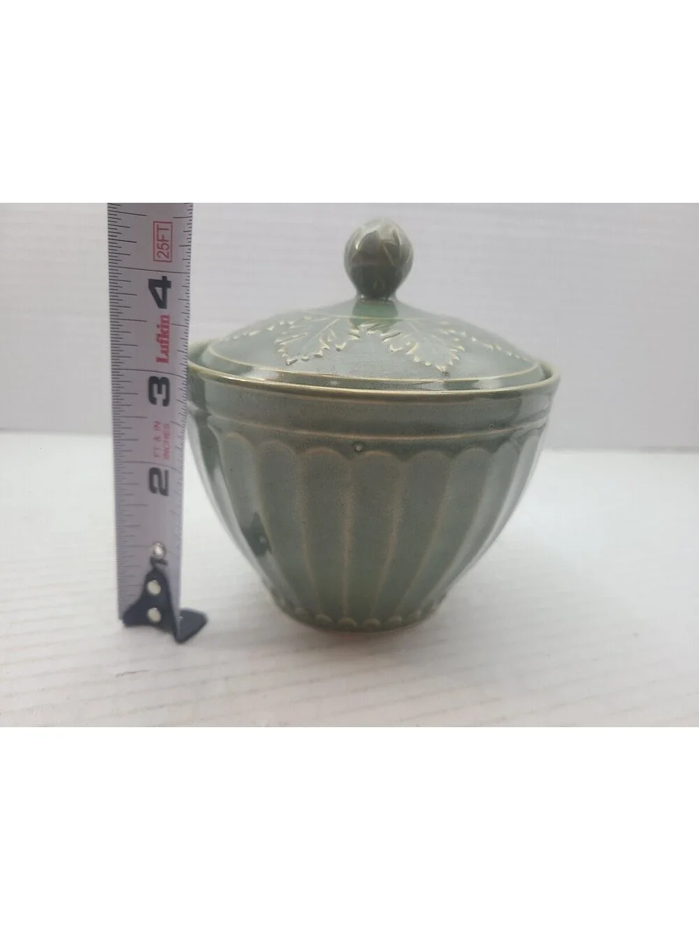 Coventry Parthenon Sage Green Stoneware Vintage Sugar Bowl w/ Lid Greek Revival